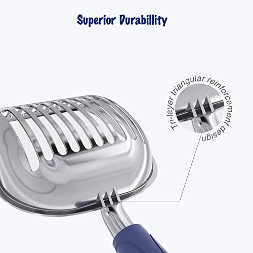 WePet Cat Litter Scoop, Aluminum Alloy Sifter, Kitty Metal Scooper, Deep Shovel, Long Handle, Poop Sifting, Kitten Pooper Lifter, Durable, Heavy Duty, for Litter Box - color: POLISHED Aluminum \ #01 Blue Handle, size: Small