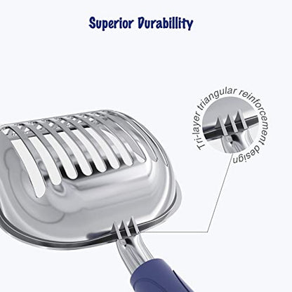 WePet Cat Litter Scoop, Aluminum Alloy Sifter, Kitty Metal Scooper, Deep Shovel, Long Handle, Poop Sifting, Kitten Pooper Lifter, Durable, Heavy Duty, for Litter Box - color: POLISHED Aluminum \ #01 Blue Handle, size: Small