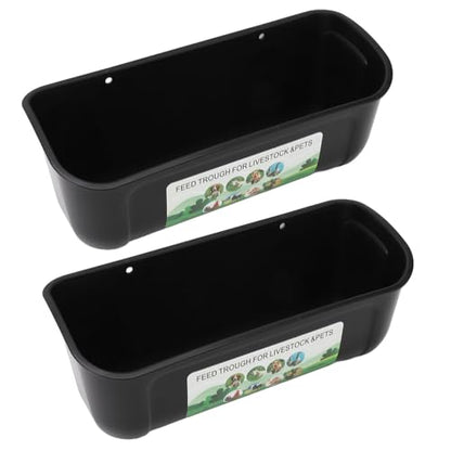 Qinlorgo 2 Pack Chicken Feeder, 5.5 Quart Hanging Fence Feed Trough, Clips with Livestock Waterer, Ideal for Goats, Ducks, Sheep, Piglets, Deer & Poultry (Black) - color: Black