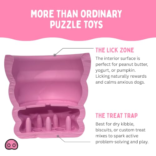 Oinker Treat Puzzle Dog Toy – Heavy Duty Natural Rubber Chew Toy for Aggressive Chewers – Dual-Hole Interactive Treat Dispenser – Durable Pink Pig Enrichment Toy – Designed in Seattle, WA