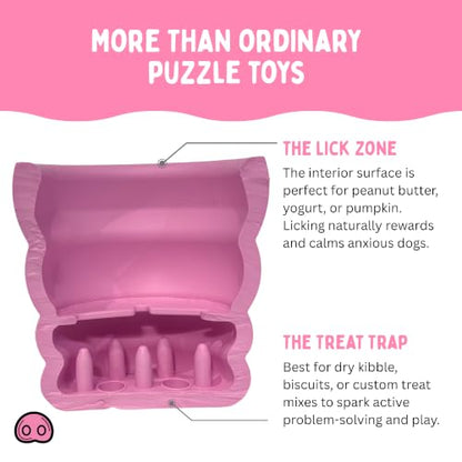 Oinker Treat Puzzle Dog Toy – Heavy Duty Natural Rubber Chew Toy for Aggressive Chewers – Dual-Hole Interactive Treat Dispenser – Durable Pink Pig Enrichment Toy – Designed in Seattle, WA