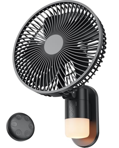 10 Inch Wall Mount Fan with Light and Remote Control – 90° Oscillating RV Fan, 4 Speeds Quiet Motor, 180° Manual Tilt, Timer Setting for Bedroom, Dorm, Home Office, Small Spaces