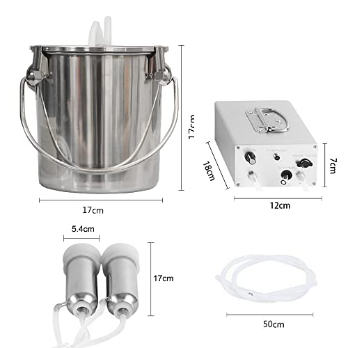 3L Cow Electric Milking Machine, Automatic Rechargeable Battery Powered Pulsation Vacuum Pump with 2 Teat Cups Stainless Steel Bucket for Goat(Battery Model) - color: Cow, size: 3LBattery
