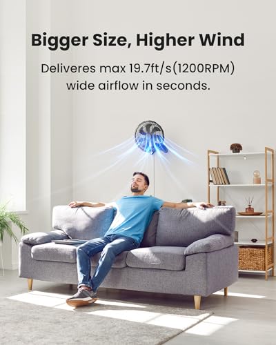 Koonie 12 Inch Wall Mount Fan, Quiet Wall Fan with Timer, 9.8ft Wired Remote, 80° Oscillation, 100° Adjustable, 3 Speeds High Velocity for RV Bedroom Kitchen Office Garage - color: Black Fan, size: 12in
