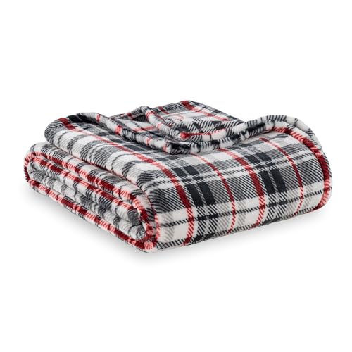 Berkshire Blanket-Classic Heavyweight Warm Soft Printed VelvetLoft® Plush Blanket, King Size Soft Fuzzy Blanket for Couch Sofa Bed, Plaid Black Red, 90in x 108in - color: Plaid Black Red, size: King/Cal King