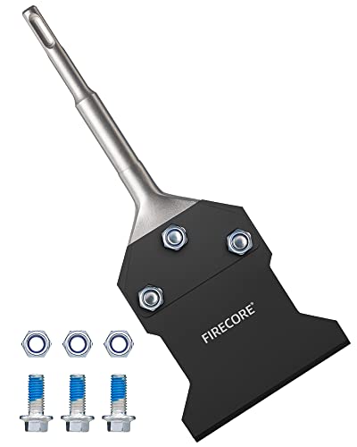 SDS Plus Floor Scraper with Spare Bolts and Nuts, Firecore 4 Inch x 10 Inch Rustproof Tile Removal Tool Thinset Remover Chisel Bits for Rotary Hammer Drill, Flooring Adhesives Remover FS23410B - style: Scraper