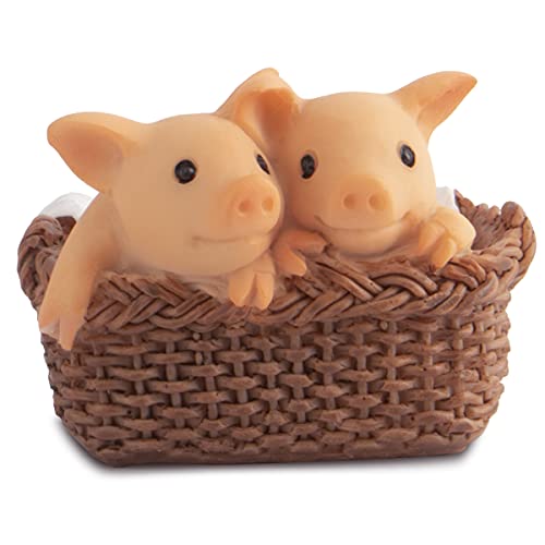 Pig Statue Mini Pig Figurine, Resin Home Decor, Lucky Animal Garden Statue for Micro Landscape (Pig in Small Basket) - color: Pig in Small Basket