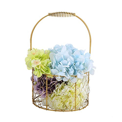 BestAlice 2 Pack Metal Wedding Basket with Handle, Portable Flower Basket, Rustic Flower Girl Basket, Gold Decorated Basket, Geometric Flower Girl Basket Gift Basket for Wedding Home Decor, Round