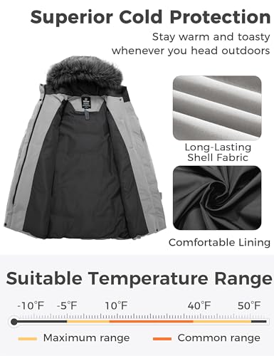 wantdo Women's Long Quilted Winter Coat Thicken Puffer Jacket with Faux Fur Hood - color: Gray, size: Medium