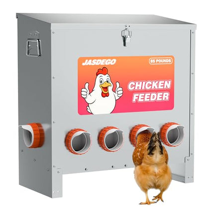 6 Ports Automatic Chicken Feeder 85 Pounds Large Gravity Fed Chicken Feeder with Latch & Handle for Chickens Bantams Pheasants Poultry Coop Weatherproof - size: 6 Ports (85-120 LBS)