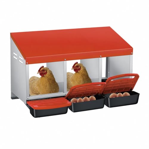 Chicken Nesting Boxes Roll-Away 3-Compartment Galvanized Steel Laying Box with Pull-Out Trays, Automatic Egg Collection, Wall Mount or Stand – Orange Color, Three Grids - color: Orange, size: 3 Holes