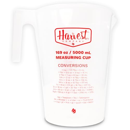 The Harvest Company 5000ml Calibrated Measuring Cup, Milliliters and Ounces, Clear Plastic with Spout for Mixing and Measuring Fertilizers, Pesticides and More - size: 5000ml