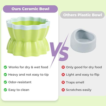 mini&moe Hamster Food Bowl - Ceramic Guinea Pig Bowl Anti-Turning Small Pet Food Feeding Dish for Rabbit Rat Gerbil Mouse Chinchilla - color: Green