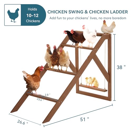 PETSFIT Chicken Perch for Pet's Healthy and Happy,4 Chicken Roosting Bars with Swing Fit for 8-10 Chickens,Ideal for Backyard Coops,Farms,Easy to Assemble and Clean