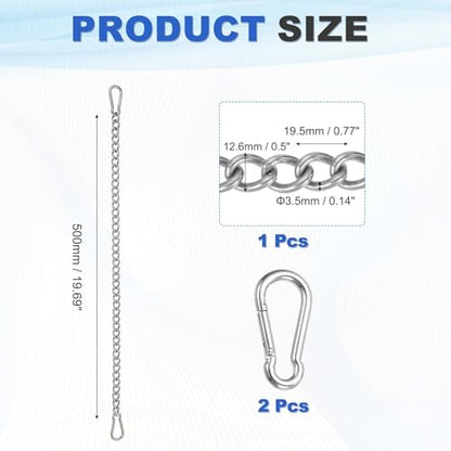 PATIKIL Gate Chain Lock, (19.7Inch, Silver) (1Pcs)304 Stainless Steel Hanging Chain Lock for Stall Barn/Cabinet/Fence/Hammock/Pet Cages - size: 19.7Inch