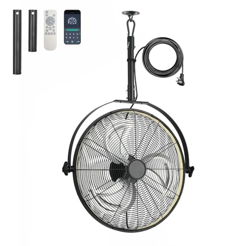 AHAWILL 22.8" Outdoor Hanging Ceiling Fan with Light - 360 Rotatable Fixed Angle,Plug-in,3CCT Dimmable,6 Speeds,Timer & Reversible,2-in-1 Hanging/Standing,Ideal for Gazebos,Patios,Tool Room,Garage. - size: 23inch-with light