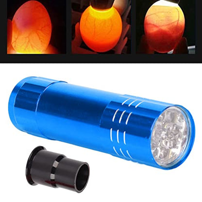SUNGOOYUE Egg Candler Tester, Metal and Plastic LED Cool Light Egg Tester, Detachable Cone Spot Light, Battery Powered for Quail Duck Goose Chicken Eggs, Incubator Use (Blue) - color: Blue