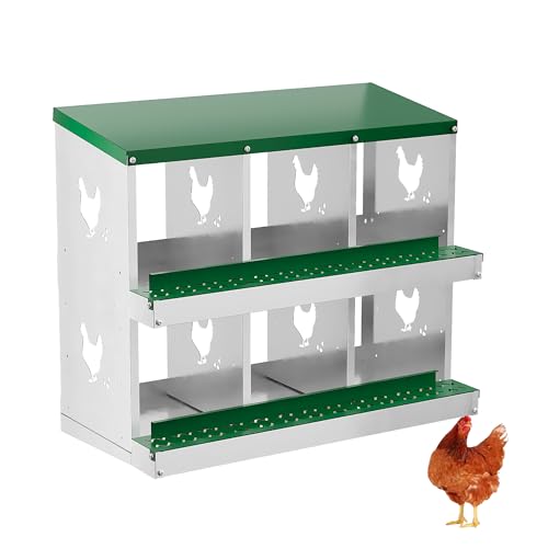 Chicken Nesting Box, 6 Compartment Metal Laying Box with Roll Out Egg Collection, Perch and Vented Holes, Roosting Boxes, Wall Mountable & Floor, Fit for Different Chicken Breeds(Green, without Stand) - color: Green, size: 6 Holes