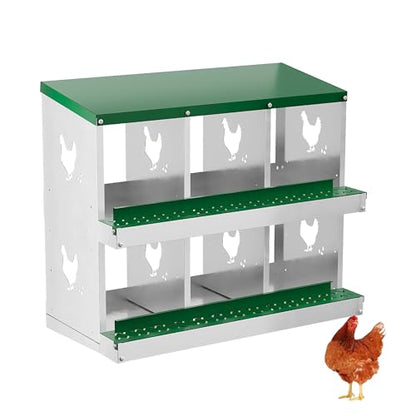 Chicken Nesting Box,6 Compartments Galvanized Steel Metal Chicken Laying Box with Roll Out Egg Collection,Wall Mount Chicken Nesting Boxes,Easy Egg Collection, Hen Roosting Boxes - color: Green, size: 6 Holes