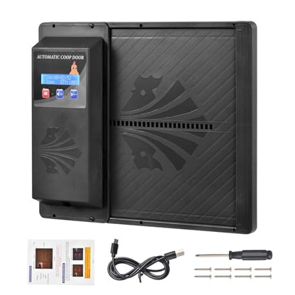 Large Automatic Chicken Coop Door, Side Opening Poultry Entry with Timer Control, Anti-Pinch Safety, Battery or USB Power, LCD Screen, Quick Install for Backyard Chicken House - color: Black