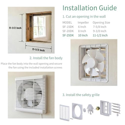 10 Inch Window Shutter Exhaust Fan,11.6 x 11.6 Inch Cutout, 406CFM 35W Wall-Mounted Ventilation Air Intake Extractor for Bathroom Home - color: 11.6 Inch Cutout