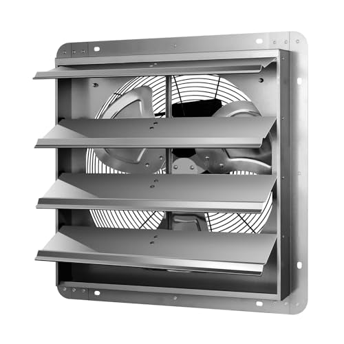 iPower 16 Inch Wall Mounted Shutter Exhaust Fan, Aluminum, 1550 RPM, 1200 CFM, for Attic, Garage, Louvered Vent, Plant, Greenhouse, Silver - size: 16 Inch, style: Exhaust Fan