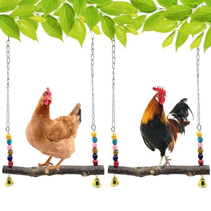 Chicken Bird Swing,Chicken Perch,Natural Wooden Swing Toys,Wood Stand for Chick,Safe and Relief of Stress,Chicken Coop Accessories,Coop Swing for Chicken Bird,Parrot,Hens (A) - color: B-2PCS