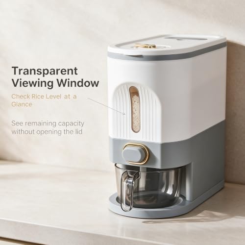 Gagee 11 Lbs Rice Dispenser with Measuring Cup | Pet Dog Cat Food Dispenser, Kitchen and Pantry Organization, For Sugar, Cereal, Flour, Grain, Coffee Beans Storage - color: 11 White