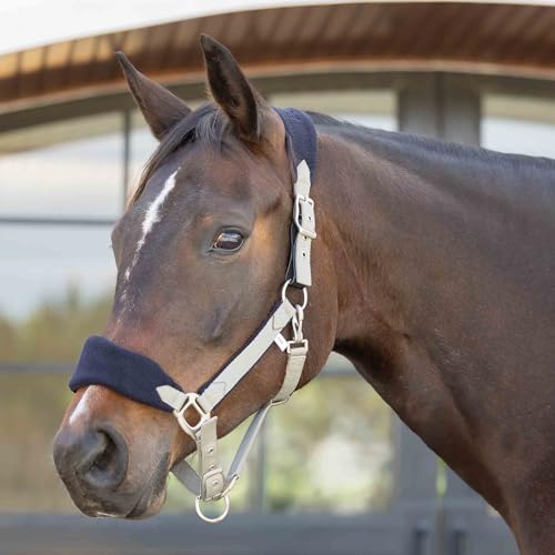 Equinavia Saga Adjustable Fleece Padded Horse Halter with Breakaway Fuse | Adjustable Halter for Horses, Inspired Style for Daily Handling, Durable, Soft Padded Equestrian Halter, Pony, Cob, Warmblood - color: Light Olive/Black, size: Horse