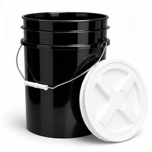 ePackageSupply 5 Gallon Bucket - Food Grade Bucket with Airtight Gamma Seal Screw-On Lid, BPA-Free, Heavy-Duty 90 Mil HDPE Plastic, Bulk Storage, Durable Container, Made in USA, Black/White, 3 Packs - color: Black/White, size: 3 Packs