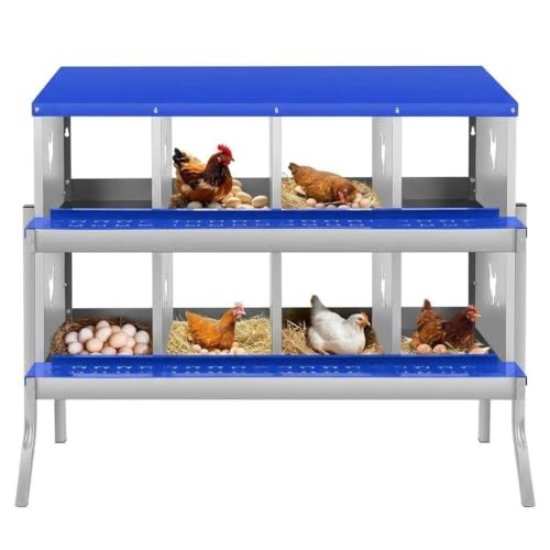 8 Compartment Chicken Nesting Box, Heavy Duty Metal Laying Box with Perch, Easy Assembly & Easy Clean for Outdoor Chicken Coop, Blue - color: Blue, size: 8 Compartments with legs