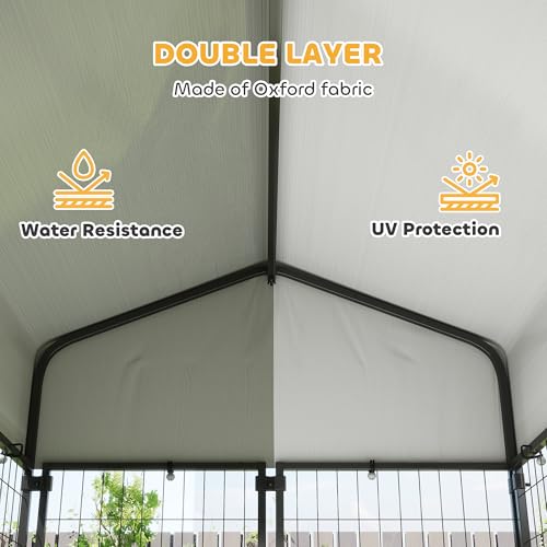 PawHut Outdoor Dog Kennel with Roof, 4' x 4' x 6' Heavy Duty Welded Wire Dog Playpen Enclosure with Escape-Proof Lock, UV-Resistant & Waterproof Cover, for Medium Dogs, Chickens, Ducks, Silver - size: 48" L x 48" W x 72" H, style: Single Room