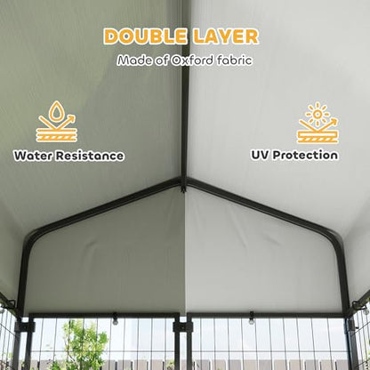 PawHut Outdoor Dog Kennel with Roof, 4' x 4' x 6' Heavy Duty Welded Wire Dog Playpen Enclosure with Escape-Proof Lock, UV-Resistant & Waterproof Cover, for Medium Dogs, Chickens, Ducks, Silver - size: 48" L x 48" W x 72" H, style: Single Room