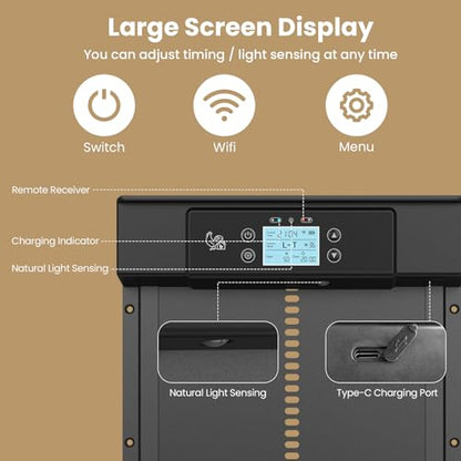 Automatic Chicken Coop Door Solar Powered, Aluminum Alloy Duck Door with LED Display, Timer & Light Sensor, 4 Modes Combo, Smart APP Remote Control Intelligent Pinch Protection - Black