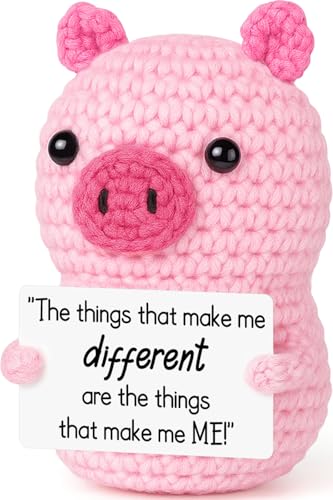 GevGuxLuo Mini Positive Handmade Crochet Pig Inspirational Cheer Up Gifts for Women, Graduation Back to School Birthday Gifts for College Students Teen Teacher Small Cute Decor-Make Me Different - style: Different