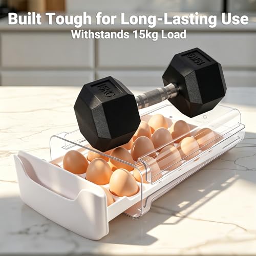 Egg-Holder for Fridge, 18 Egg-Storage for Refrigerator Countertop, 1 Tier Dispenser with Drawer, Stackable Clear Egg Tray Container, Egg Organizer, Fits Large Eggs, White - size: 1 Tier-White
