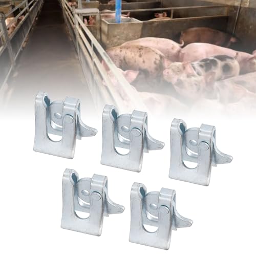Farm Door Buckle, Thickened Galvanized Steel Plate Gate Latch 5 Sets Pig Fence Door Latch with L Lock Bolt for Farrowing Bed (Wall Thickness 4.5mm)