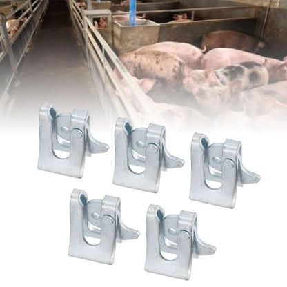 Farm Door Buckle, Thickened Galvanized Steel Plate Gate Latch 5 Sets Pig Fence Door Latch with L Lock Bolt for Farrowing Bed (Wall Thickness 4.5mm)