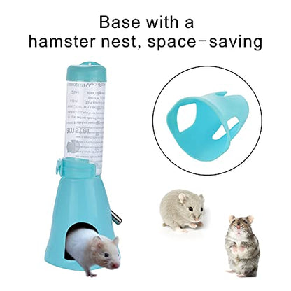 Guardians Hamster Water Bottle, Little Pet Automatic Drinking Bottle with Food Container Base Hut Hanging Water Feeding Bottles Auto Dispenser for Small Animals(125ml,Blue) - color: Blue, size: 125ml