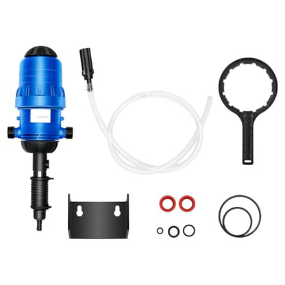 Water Driven Fertilizer Injector for Drip Irrigation, 0.4%-4% Adjustable 660 GPH Hydraulic Proportioner with Base & Hose, Automatic Nutrient Doser for Garden Farm Greenhouse Livestock
