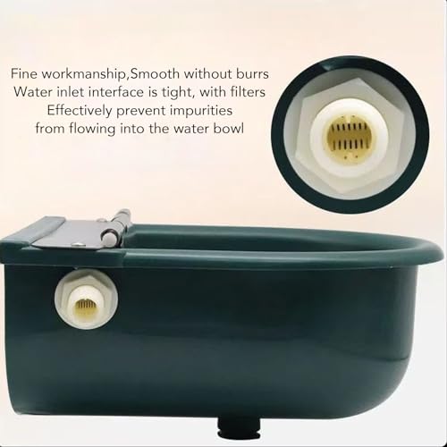 Livestock Water Bowl Automatic Water Feeder with Float Ball Green Plastic Trough 26 X 28 X 14 Cm Large Capacity for Cattle Sheep Horses Farm Use