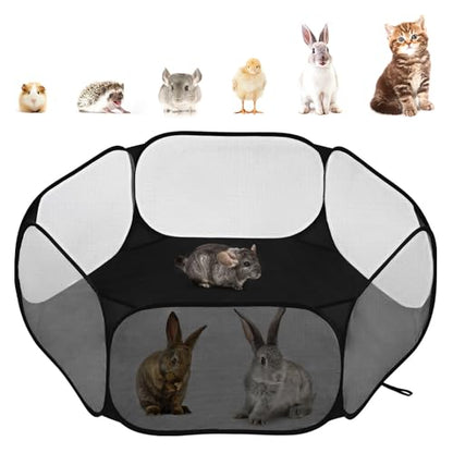 Pawaboo Small Animals Playpen, Waterproof Small Pet Cage Tent with Strong Steel Wire Frame, Portable Outdoor Yard Fence Pet Playpen, No Spill Raised Pets Playpens for Smalls Dog and Cat, Black - color: Charcoal Black