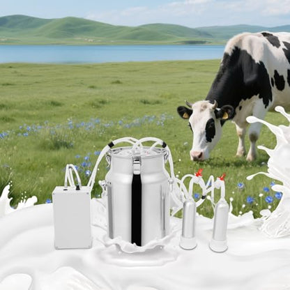 Cow Milking Machine, 2in1 Electric Automatic Cow Milker with Adjustable Vacuum Pump, 10L Milk Container, 2 Teat Cups, Goat Vacuum Pulsation Milker - size: 10 L