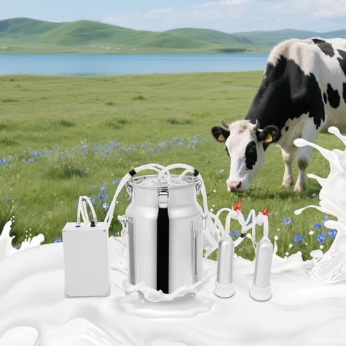 Cow Milking Machine, 2in1 Electric Automatic Cow Milker with Adjustable Vacuum Pump, 10L Milk Container, 2 Teat Cups, Goat Vacuum Pulsation Milker - size: 10 L