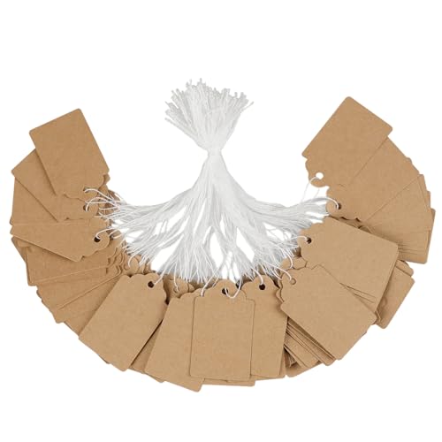 Uniclife 200 Pcs Price Tags with String Attached 1.8 Inch Writable Brown Kraft Paper Tags Hang Tag Price Display Labels for Pricing Clothing Jewelry Blank Merchandise Marking Label, 1.8" x 1" - color: Yellow, size: 200 PCS