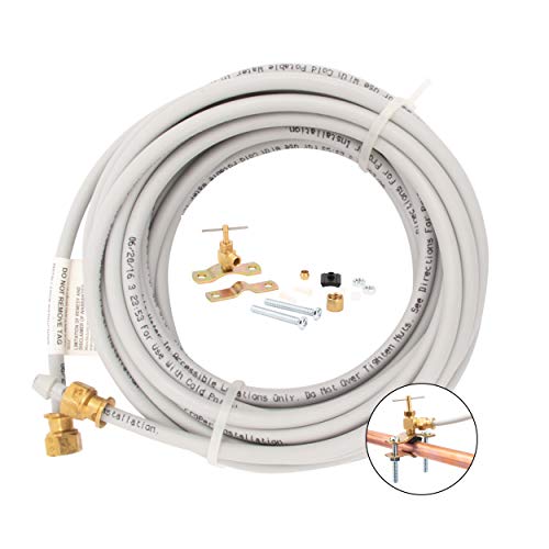 PEX Ice Maker Installation Kit – 25 Feet of Tubing For Appliance Water Lines With Self Piercing Saddle Valve For Quick Installation, 1/4” Compression Fittings, Flexible Hose For Potable Drinking Water - size: 25 ft, style: PEX with Saddle Valve