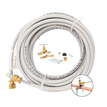 PEX Ice Maker Installation Kit – 25 Feet of Tubing For Appliance Water Lines With Self Piercing Saddle Valve For Quick Installation, 1/4” Compression Fittings, Flexible Hose For Potable Drinking Water - size: 25 ft, style: PEX with Saddle Valve