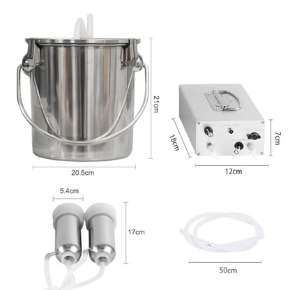 7L Cow Battery Milking Machine,Rechargeable Battery & Adjustable Suction Pulsation Vacuum Electric Milker,Portable Automatic Breast Pump with 2 Teat Cups Stainless Steel Bucket for Goats - size: 7L Cow Battery