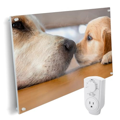 EconoHome Wall Mount Space Heater Panel - with Thermostat - 600 Watt Convection Heater - Ideal for 200 Sq Ft Room - 120V Electric Heater - color: Puppy