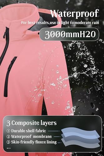 Chrisuno Women's Lightweight Long Softshell Fleece Lined Jacket Anorak Raincoat With Removable Hood - color: Pink, size: XX-Large